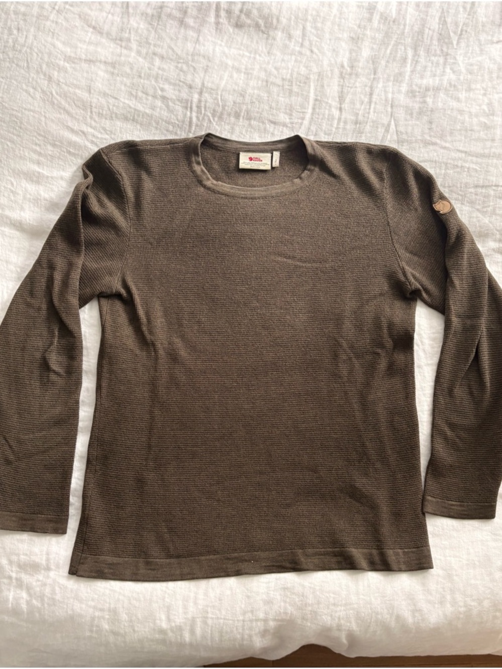Fjallraven Men's Olive Brown Crewneck Waffle merino wool Knit Sweater